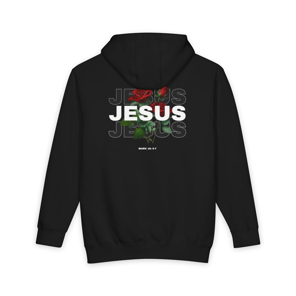 Jesus Rose Hoodie — Floral Faith Pullover with Scripture (Mark 10:14)