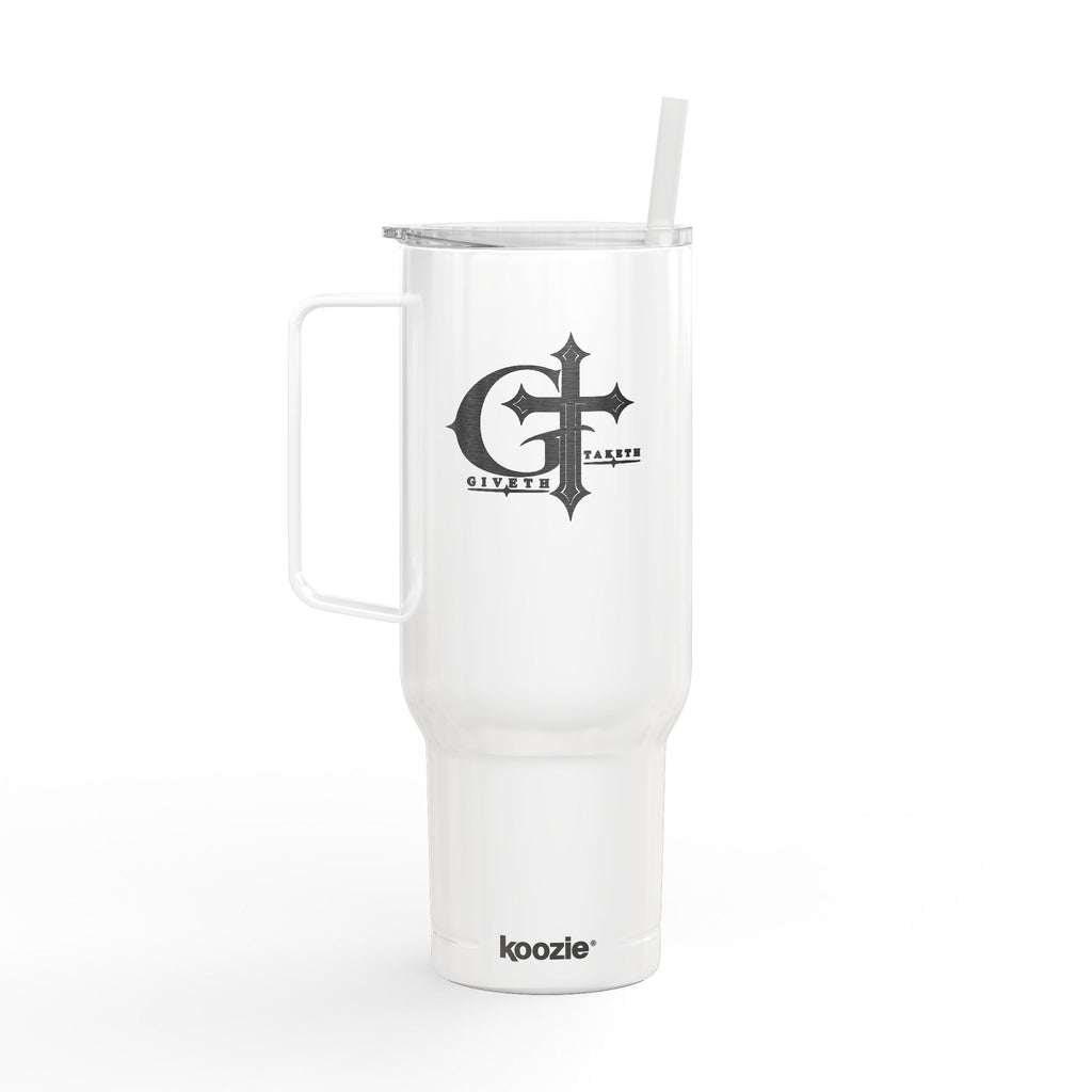 40oz Engraved Insulated Tumbler with Handle & Lid — Gothic Monogram Design