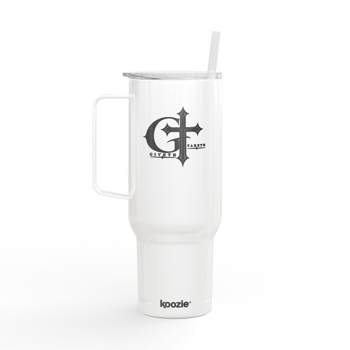40oz Engraved Insulated Tumbler with Handle & Lid — Gothic Monogram Design