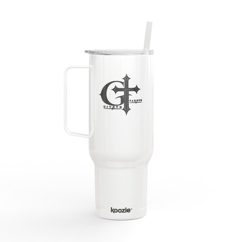 40oz Engraved Insulated Tumbler with Handle & Lid — Gothic Monogram Design