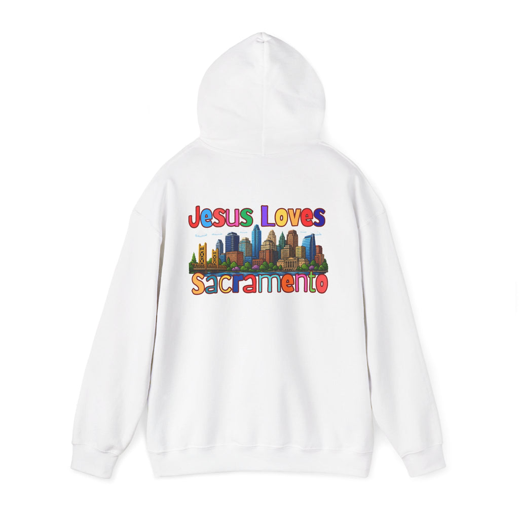 Hoodie — "Jesus Loves Sacramento" Colorful Skyline Pullover