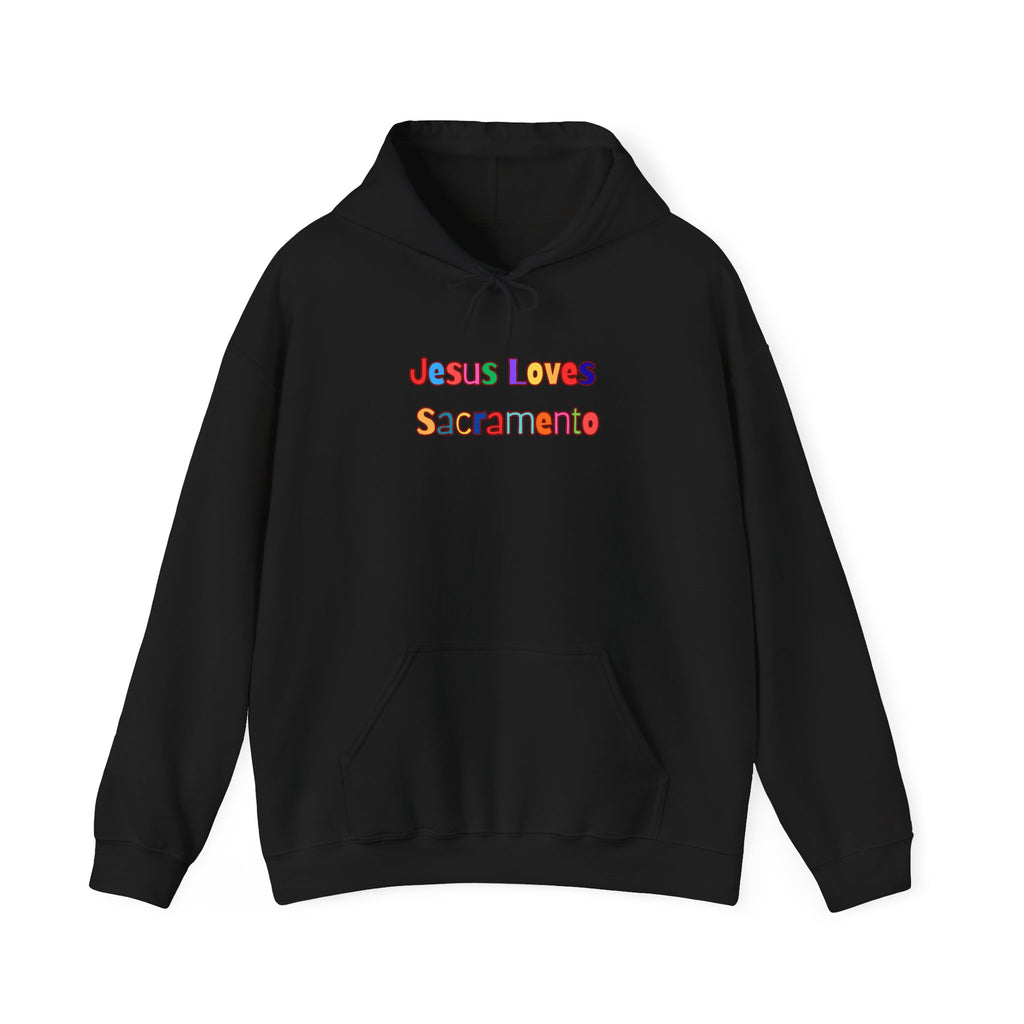 Hoodie — "Jesus Loves Sacramento" Colorful Skyline Pullover