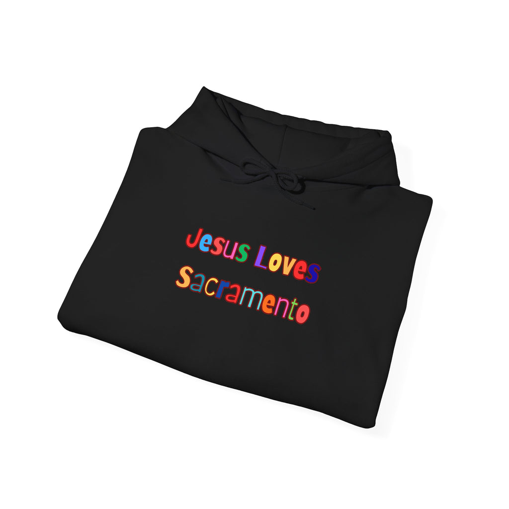 Hoodie — "Jesus Loves Sacramento" Colorful Skyline Pullover