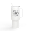 40oz Engraved Insulated Tumbler with Handle & Lid — Gothic Monogram Design