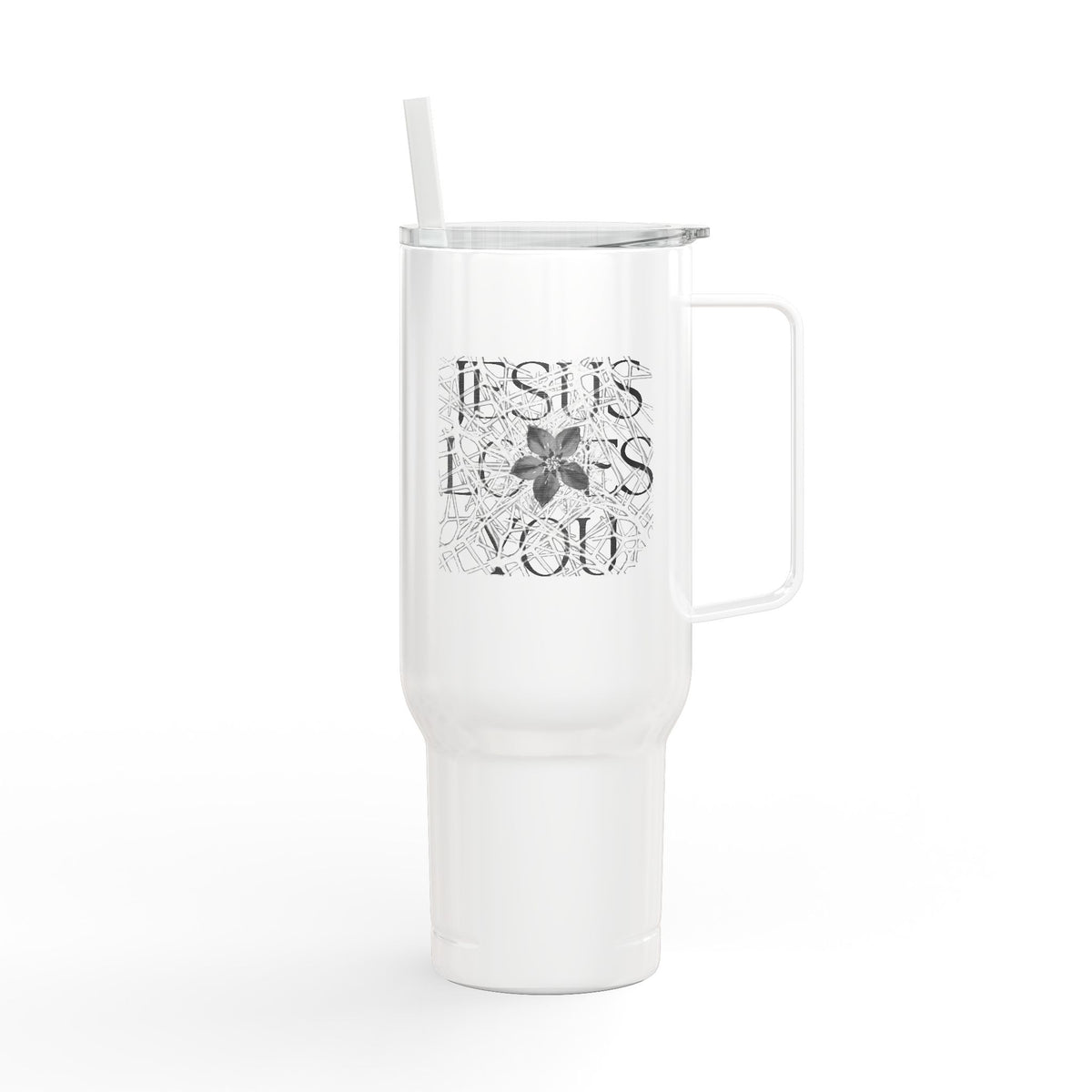 40oz Engraved Insulated Tumbler with Handle & Lid — Gothic Monogram Design