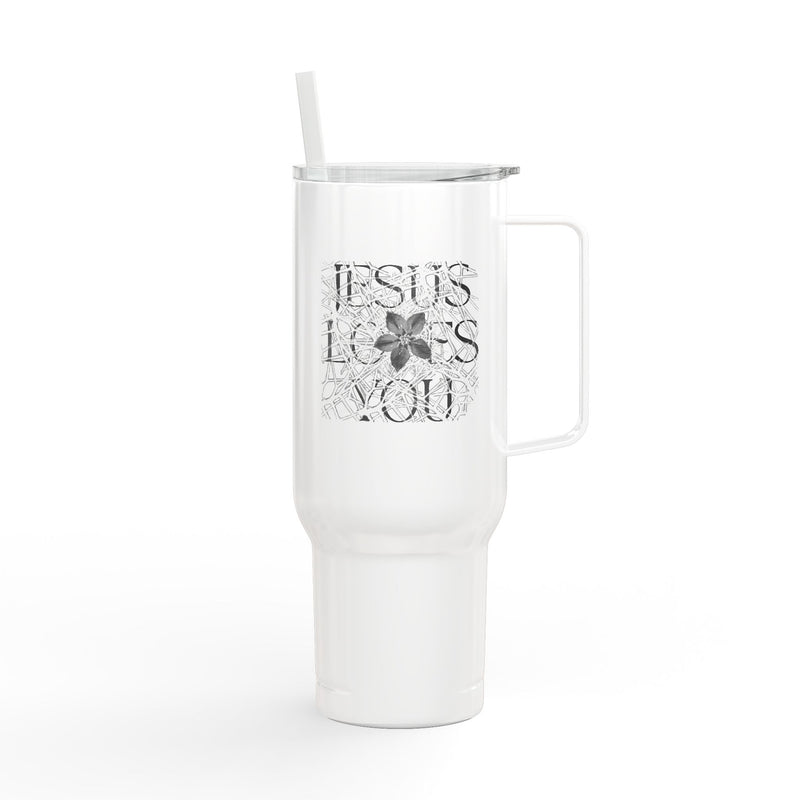 40oz Engraved Insulated Tumbler with Handle & Lid — Gothic Monogram Design