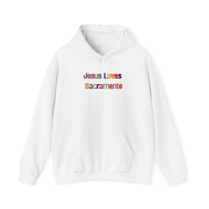 Hoodie — "Jesus Loves Sacramento" Colorful Skyline Pullover