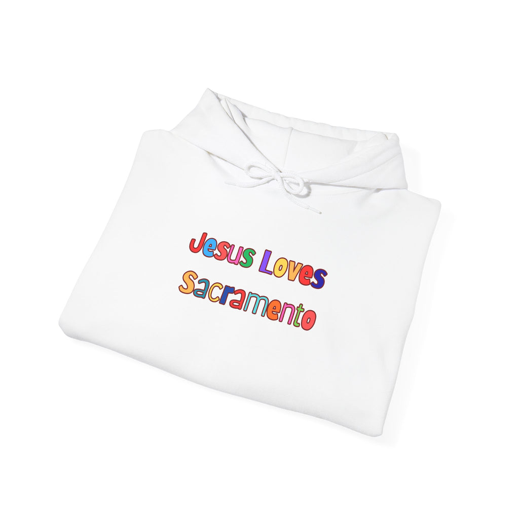 Hoodie — "Jesus Loves Sacramento" Colorful Skyline Pullover