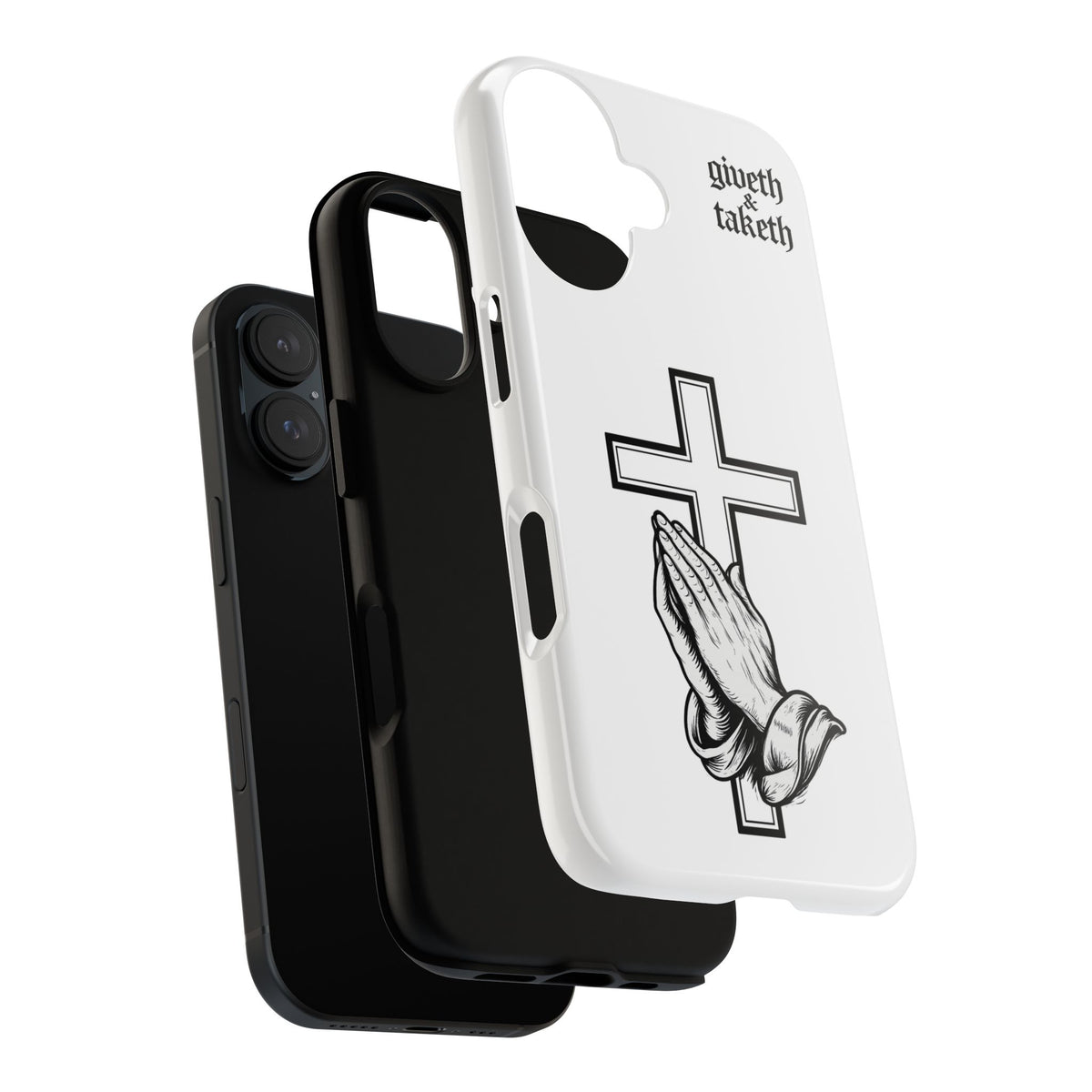 Phone Case — Praying Hands & Cross "giveth and taketh" Spiritual Christian Protection Case