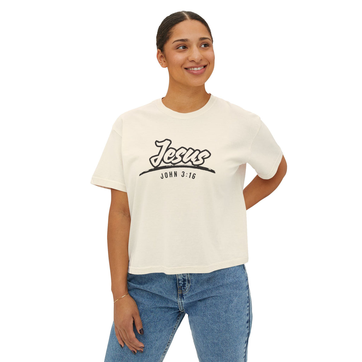 Jesus John 3:16 Boxy Tee — Women's Christian Graphic T‑Shirt